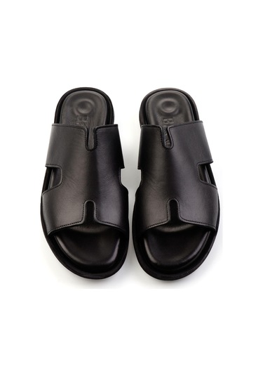 Siyah Hakiki Deri Erkek Terlik E04433111143 Siyah