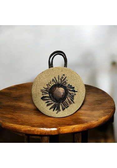 Hasır Çanta, Silindir Çanta, Tasarım Çanta, Koyu Kahve Desenli Silindir El Çantası Kahverengi