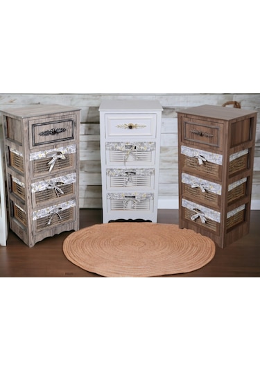 Ahşap 4 Çekmeceli Hasır Görünümlü Sebzelik