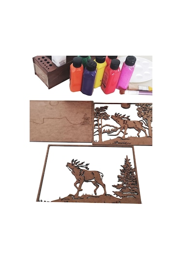 Ahşap Çok Katmanlı Boyanabilir Tablo - Pano \ Geyik Figürlü 50 X 70 Ntpkp Gy