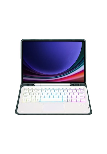 Samsung Uyumlu Galaxy Tab S9 Dokunmatik Arka Işık Bluetooth Klavye Deri Tablet Kılıfı Kalem Tutuculu