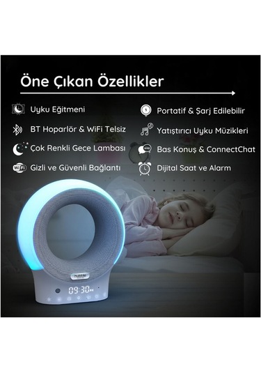 Hubble Eclipse Plus Bebek Telsizi Ninni Çalar Bluetooth Speaker Gece Lambası Gri / Gri