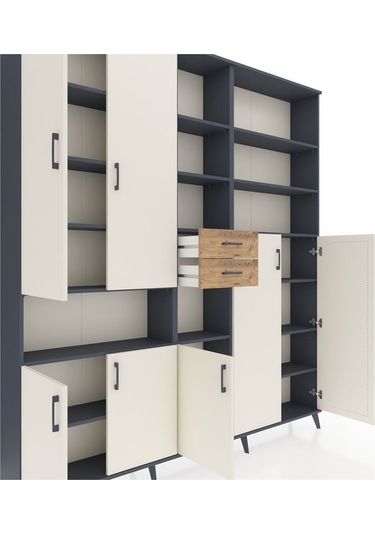 Arges Dolap 17 Raflı 2 Çekmeceli 7 Kapaklı 220x30x243 Antrasit-aytaşı/çam Aytası/atlas Çam