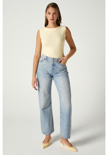 Kadın Nova Kayık Yaka Lux Touch Yumuşak Doku Kolsuz Tereyağı Sarısı Bluz Tereyağı Sarısı