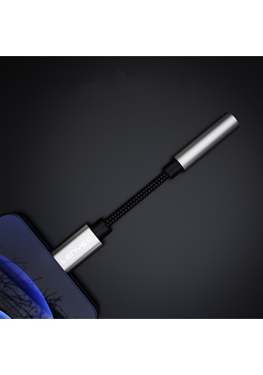 Lenyes Ax105 Type-c To 3.5mm Aux Çevirici Örgülü Ses Adaptörü Gümüş Gümüş