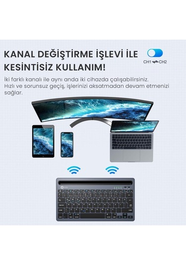 Lecoo Bk100 Wireless Bluetooth Standlı Kablosuz Şarjlı Klavye Gri