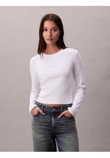 Calvin Klein A- Ls Monogram Baby Tee-12132 Beyaz