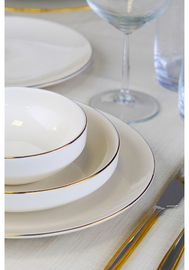 Tabak Evi Sofia Altın Yaldız Porselen Yemek Takımı 24 Parça 6 Kişilik Beyaz - Altın