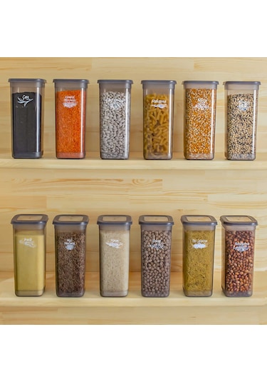 Porsima 432-GR Kare Erzak Bakliyat Saklama Kabı Takımı 12'li 1.70 L + Etiket 25 Adet