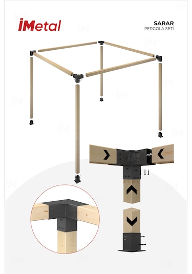Sarar Tek Bölümlü Ahşaplar Dahil 85 x 85 MM Pergola Seti