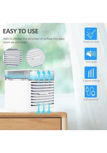 Ebitda 3 Hızlı Usb Soğutucu Fan - 41 Serinleten, Uv Dezenfekte, 7 Renk Led Masaüstü Klima - Ofis/yatak Odası/garaj İçin Etkili Soğutma