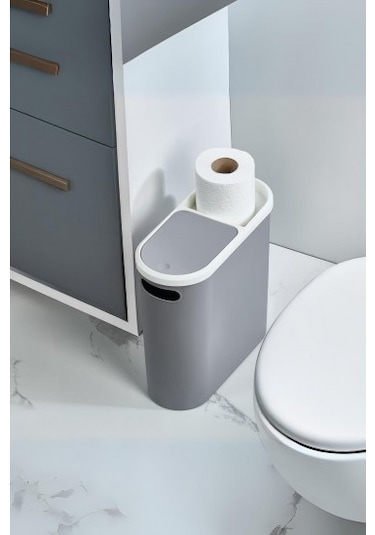 Gri Kapaklı Wc Kağıtlıklı Çöp Kovası & Ofis Çöp Kovası 10 Lt