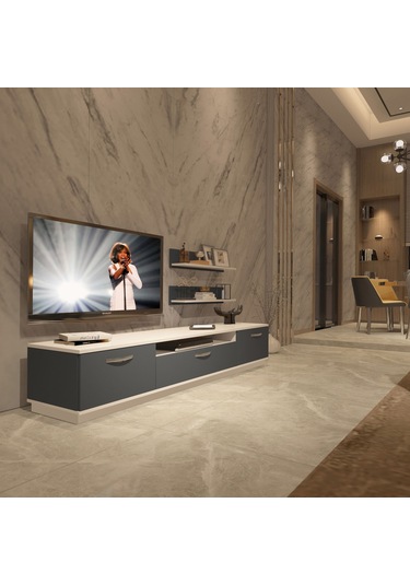 Decoraktiv Trio 4 Mdf Tv Ünitesi Tv Sehpası Beyaz - Antrasit
