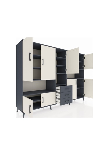 Hyperion Dolap 13 Raflı 3 Çekmeceli 9 Kapaklı 220x44x163 Antrasit Antrasit-aytaşı/antrasit