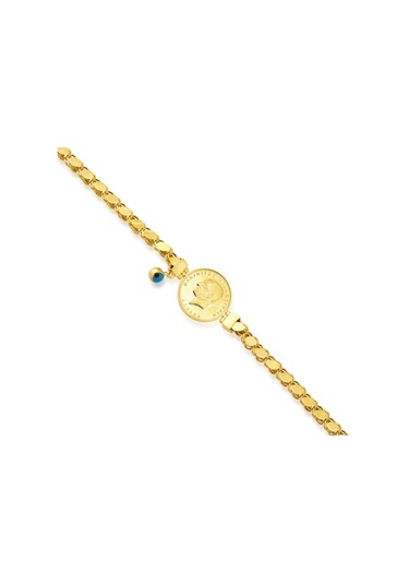 Ata Yarımlı Gözlü Altın Bileklik Pullu Zincir