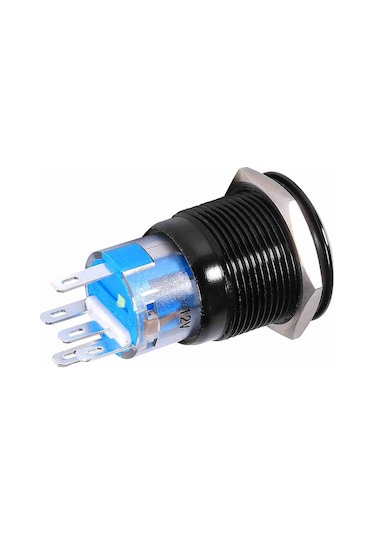 Konesam 19mm Siyah Metal Otomatik Kilitleme Düğme Anahtarı, 12v-24v Ip65 Su Geçirmez, Beyaz Led Halka Işığı, Dayanıklı Zink Alaşımlı