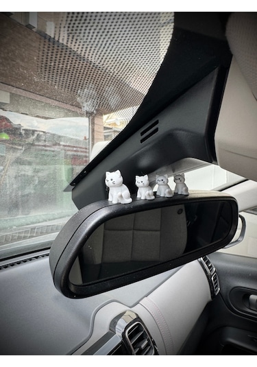 4 Parça Sevimli Kedi Ailesi Dikiz Aynası Süsü - Kedi Ayna Süsü Araba Süsü Torpido Süsü Oto Aksesuar