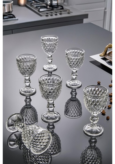 6 Lı Elmas Kesim Desenli Ayaklı Cam Kahve Yanı Bardak Seti Şık Sofra Sunumu Ve Zarif Tasarım Şeffaf
