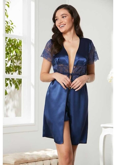 Pierre Cardin Saten Dantelli Midi Sabahlık 1020 Laci Çok Renkli