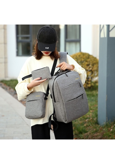 Wezone Erkek İş Çanta Seti - Moda & Konforlu, Büyük Kapasiteli Sırt Çantası + 2 Ek Aksesuar, Gri Renk, 45x15x28 Cm, Logo Özel Yapımı Gri