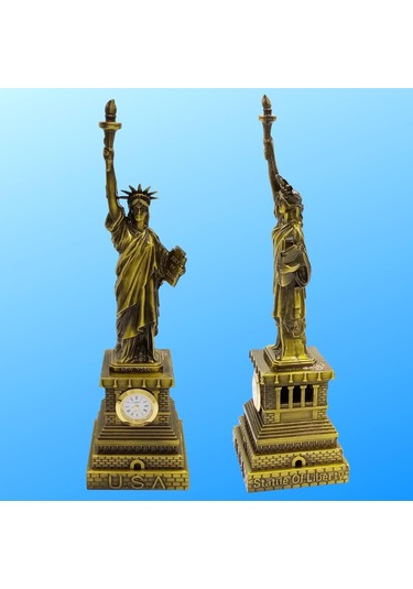 Metal Saatli Özgürlük Heykeli Gold Vintage Dekor Usa 25cm