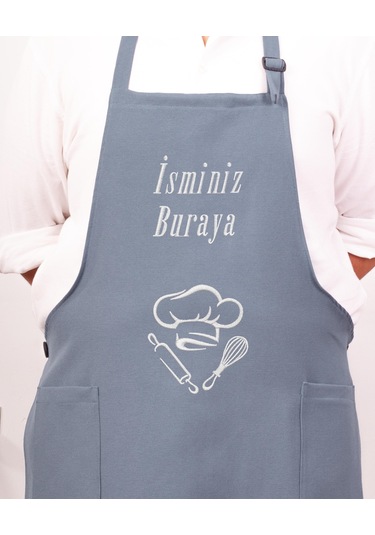 Mutfak Önlüğü Kişiye Ve İsme Özel Nakışlı Mutfak Önlüğü Şef 2 Farklı Renkler Mavi