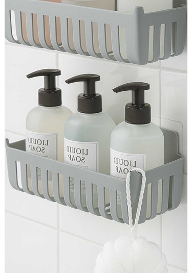 Primanova Deby 2'li Yapışkanlı Banyo Rafı Gri Gri