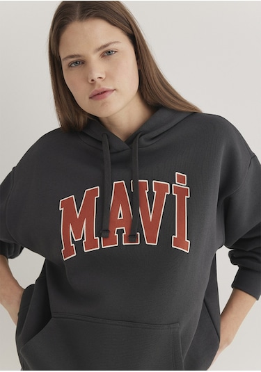 Mavi - Mavi Logo Baskılı Kapüşonlu Gri Sweatshirt 1600361-80106 Gri