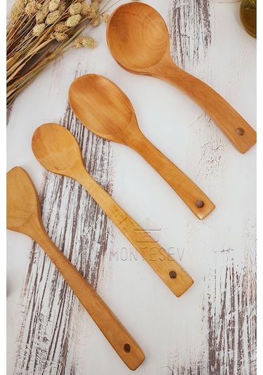 Ahşap Tahta Mutfak Kaşık Seti 4 Parça Kayın, Şimşir Ağacı 4-5