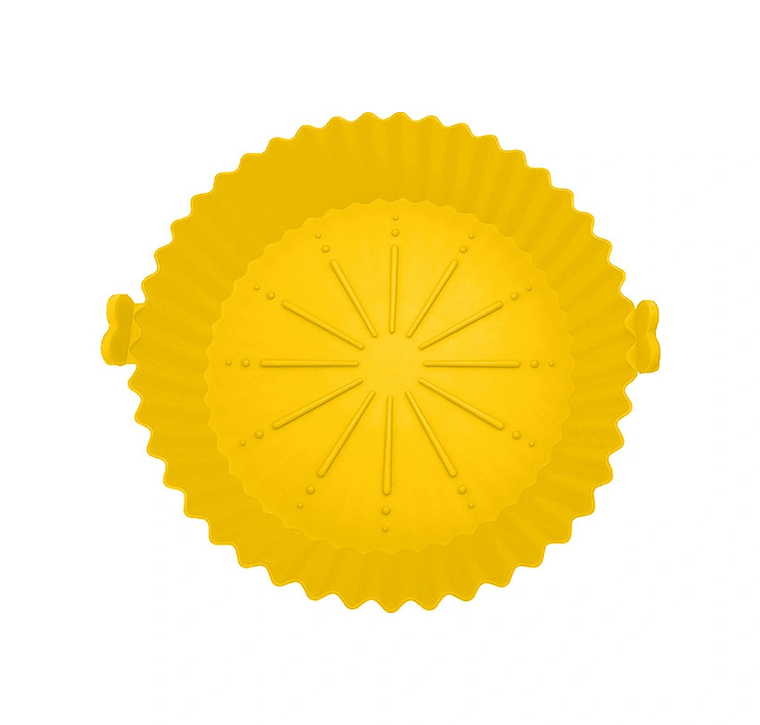 Hombey Tekrarlanan Kullanimli Silikon Air Fryer Lineri, Firin Uygunlu, Yapiskanmaz, Cevre Dost, 8.5 İnç Kapasite, 450 F Isi Dayanimi, Temizlik Kolay, Pişirme Aksesuari Sarı