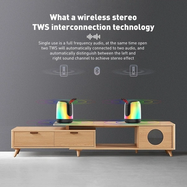 Fortunelane Mobil Bluetooth Hoparlör, 10 Renkli Işık, Güçlü Bas, 8 Saat Pil, Tws Ve Radyo, Kamp İçin