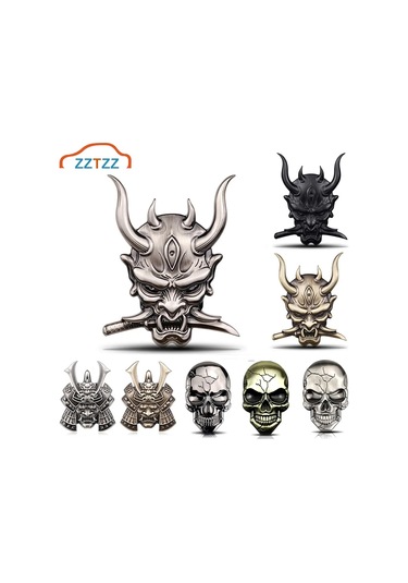 Stil - 7-3d Araba Sticker Premium Savaşçı Metal Araba Yan Çamurluk Arka Bagaj Kafatası Amblem Rozet  Herhangi Bir Araç