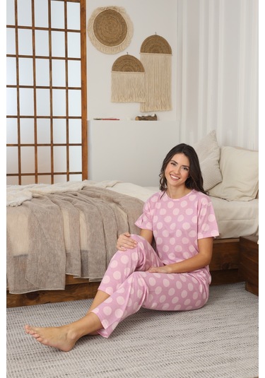 Kadın Yazlık Kısa Kol Penye Süprem Kumaş Pijama Takımı Koyu Pembe