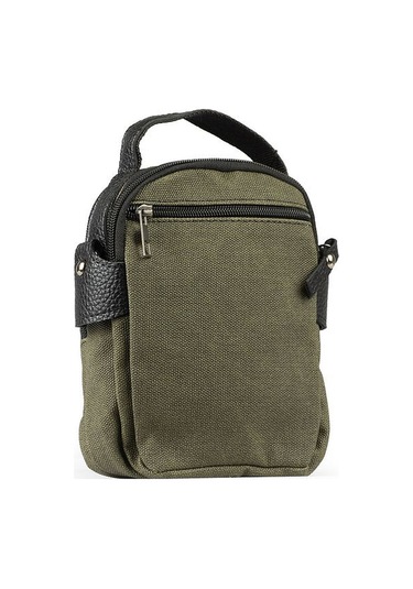 Kanvas Deri Detay Erkek Günlük El Omuz Askılı Çanta Siyah A101 Siyah - Haki