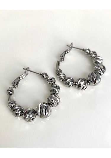 Justgaf Gümüş Renk Dorika Toplu Halka Küpe Gümüş