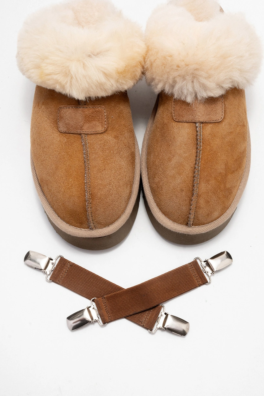 Olessa Taba Hakiki Deri Süet Kadın Kürklü Terlik Taba Süet Taba