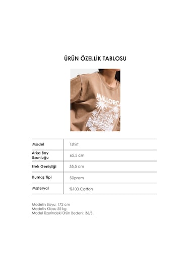 Itsbasic Kadın Kahve S6-16 Oversize Mallorca Baskılı %100 Koton T-shirt