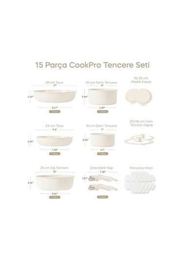 Perotti Beta 15 Parça Seramik Döküm Tencere Tava Seti Beige Bej