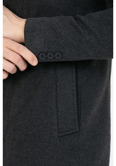 Erkek Antrasit Dar Kesim Uzun Kaşe Gömlek Yaka Palto & Kaban Antrasit