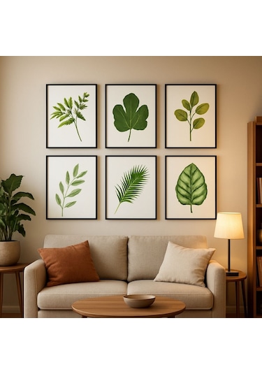 Modern Salon Ve Ofis Dekorasyonu 6'lı Botanik Poster Seti - 20x28 Cm Duvar Tablosu