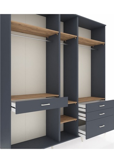 Hyperion Dolap 7 Raflı 4 Çekmeceli 3 Askılı 220x44x243 Antrasit-çam/antrasit Atlas Çam/antrasıt