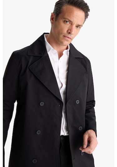 Defacto Slim Fit Dar Kesim Kemerli Düğmeli Trençkot D5528ax25aubk27 Siyah