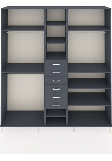 Hyperion Dolap 10 Raflı 6 Çekmeceli 3 Askılı 220x44x243 Antrasit-antrasit/antrasit Antrasıt/antrasıt