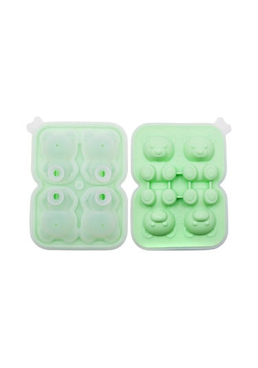 4'lü Ayıcıklı Silikon Buz Kalıbı Ev & Kafe İçin Yeşil