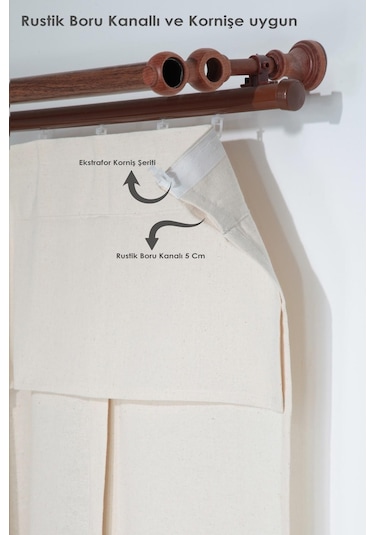 Naturel Fırfırlı Perde Farbalı Vintage Çift Kanat Krem Krem