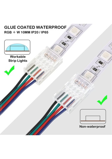 Xurunkeji Led Işık Şeridi Konnektörleri 20 Su Geçirmez Led Adaptör Konnektörü Lehimsiz Led Işık Şeridi Konnektörleri 4 Pin 10mm