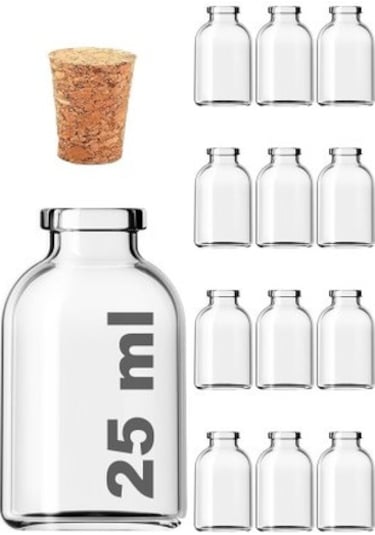 100 Adet Mantar Tıpalı Cam Şişe 25 Cc