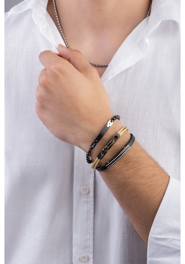 Sarı Kaplama Erkek Çelik Bileklik Sarı