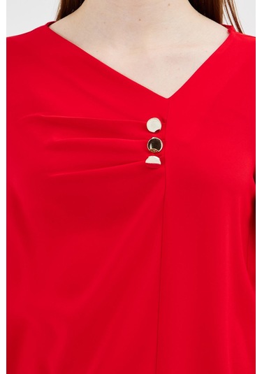 Yakası Pileli Ve Düğme Detaylı Gömlek Kırmızı Kırmızı