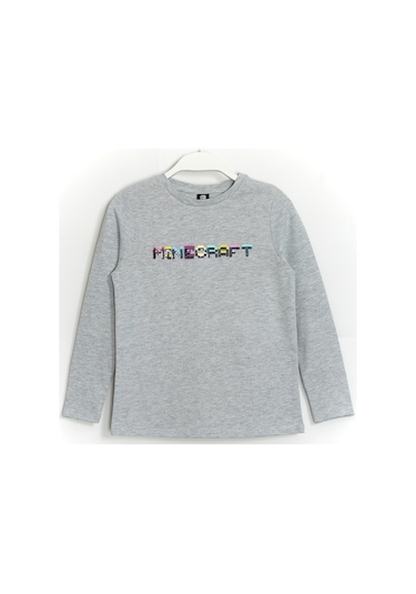 Kız Çocuk Minecraft Payetli Mevsimlik Sweatshirt Gri